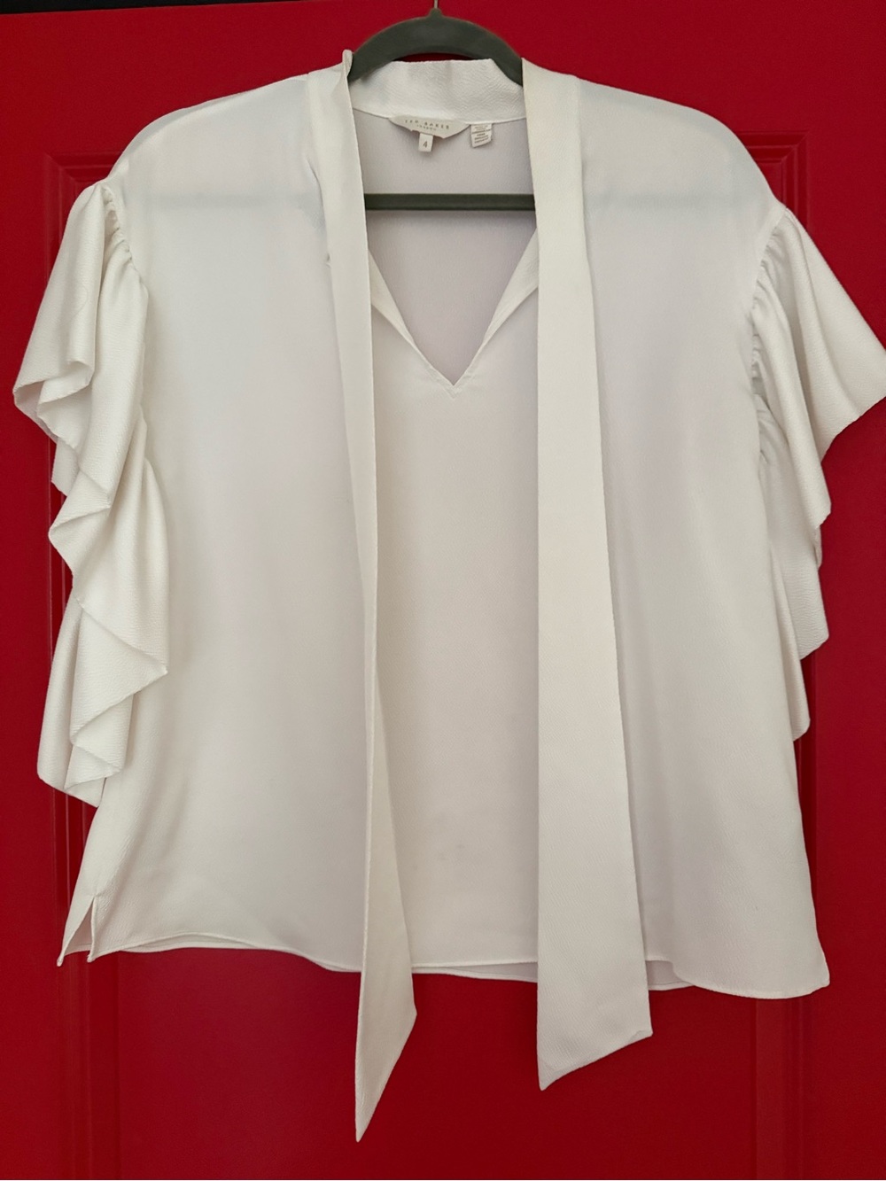 Ted Baker Ivory Tie-Neck Ruffle Sleeve Blouse